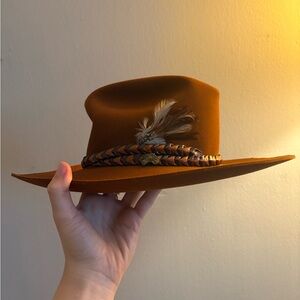 Vintage Resistol Stagecoach 7 1/4 Self Conforming Cowboy Hat in Brown w/ feather